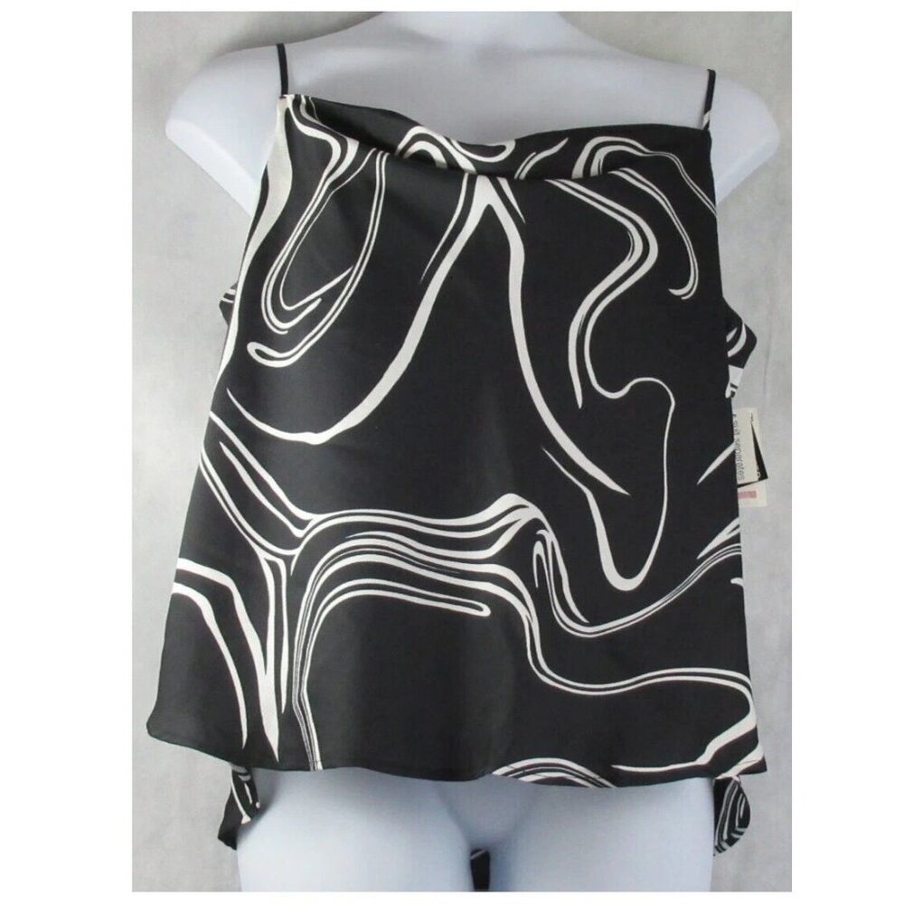 NWT Bar III Women's Marble-Print Cowlneck Camisole Top, Black and White, XXL